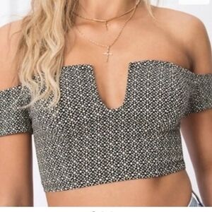 NWT Free People Lucky Now Brami Crop Top Off Shoulder Black Combo
